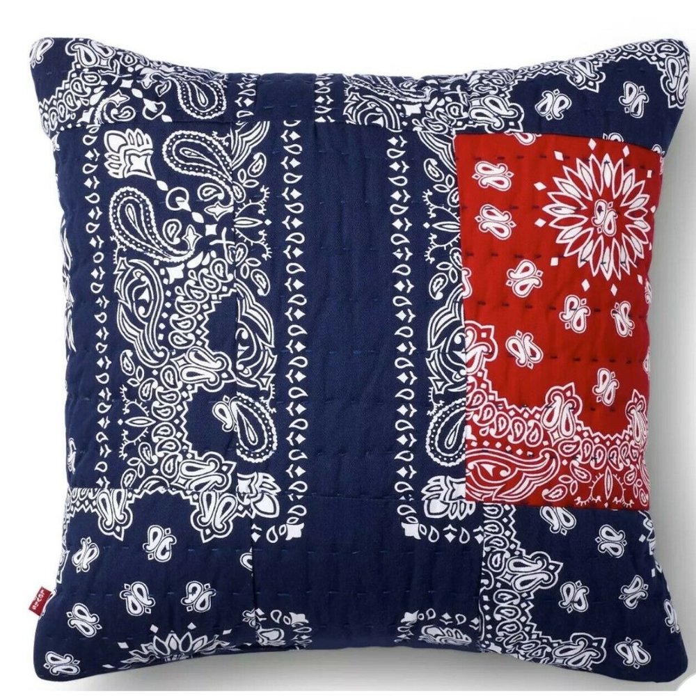 LEVIS Patchwork Bandana Print Throw Pillow Red Blu